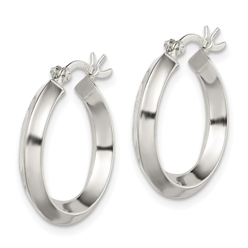 Sterling Silver Polished 3X20mm Knife Edge Round Hoop Earrings