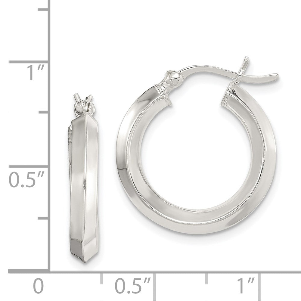 Sterling Silver Polished 3X20mm Knife Edge Round Hoop Earrings