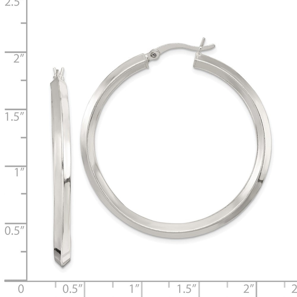 Sterling Silver Polished 3X40mm Knife Edge Round Hoop Earrings