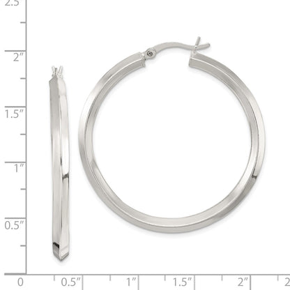 Sterling Silver Polished 3X40mm Knife Edge Round Hoop Earrings
