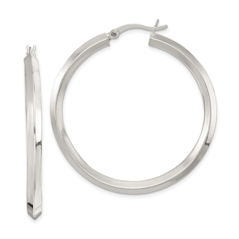 Sterling Silver Polished 3X40mm Knife Edge Round Hoop Earrings