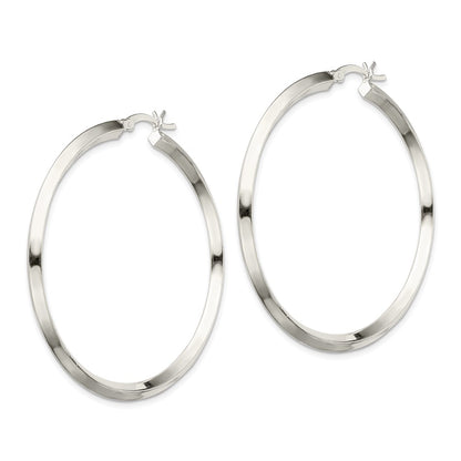 Sterling Silver Polished 3X50mm Knife Edge Round Hoop Earrings