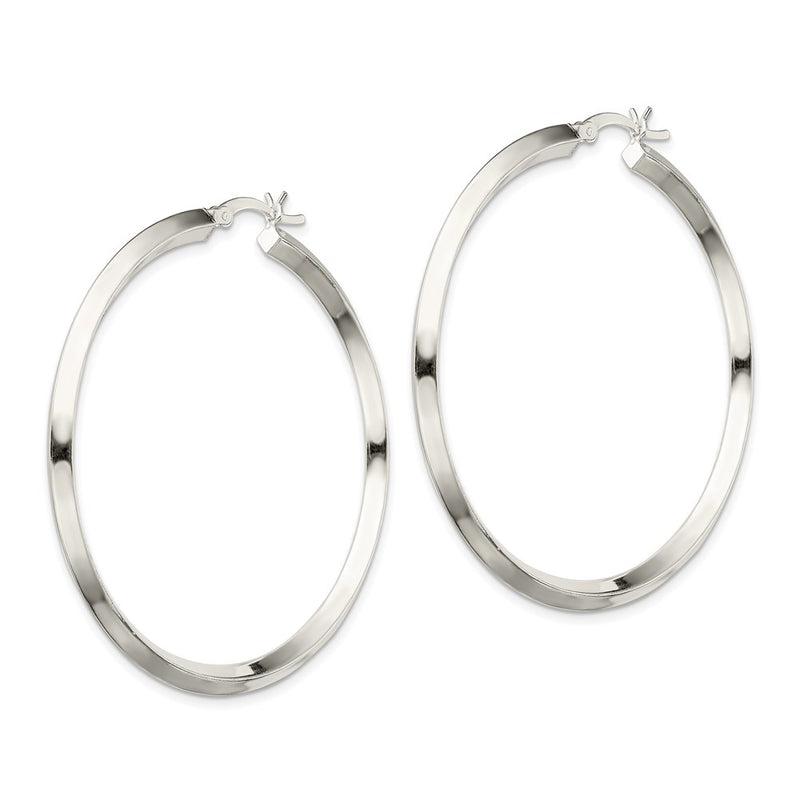 Sterling Silver Polished 3X50mm Knife Edge Round Hoop Earrings