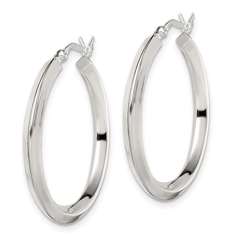 Sterling Silver Polished 3X30mm Knife Edge Round Hoop Earrings