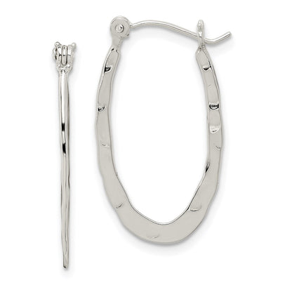 Sterling Silver Polished & Hammered Oval Hoop Earrings
