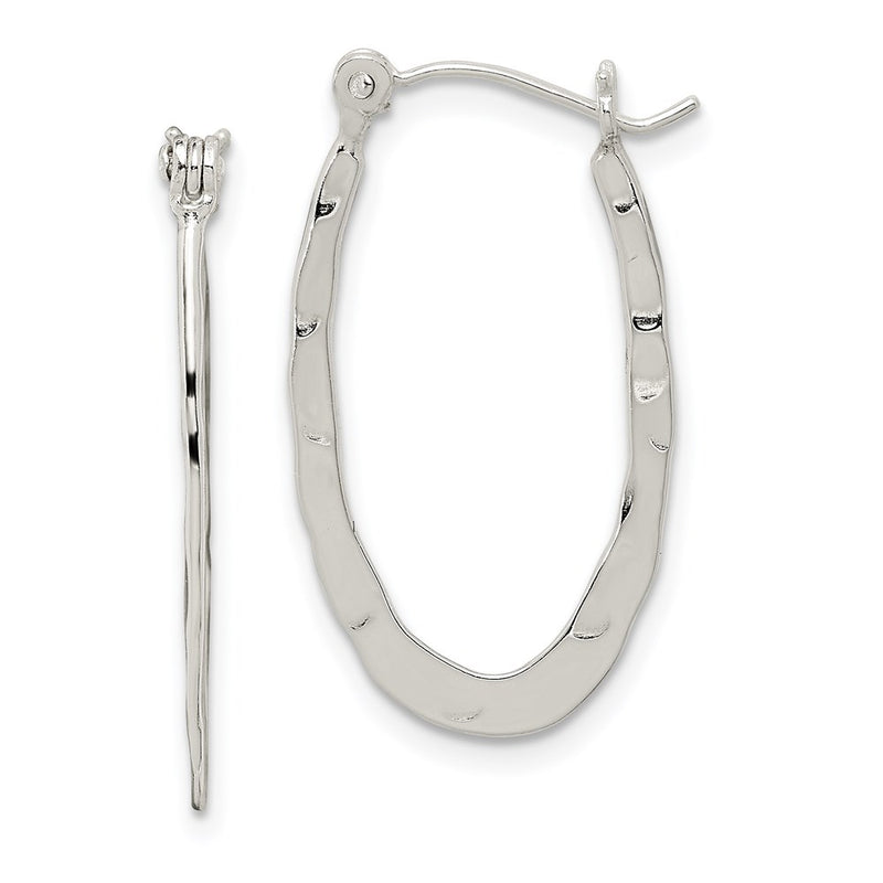 Sterling Silver Polished & Hammered Oval Hoop Earrings