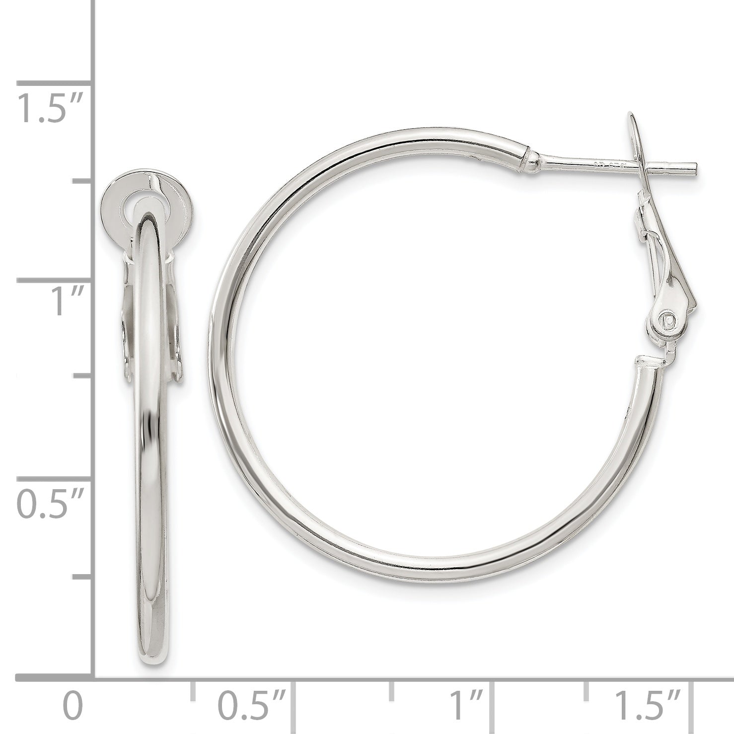 Sterling Silver Polished 2X30mm Omega Back Round Hoop Earrings