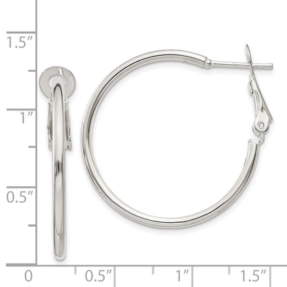 Sterling Silver Polished 2X30mm Omega Back Round Hoop Earrings