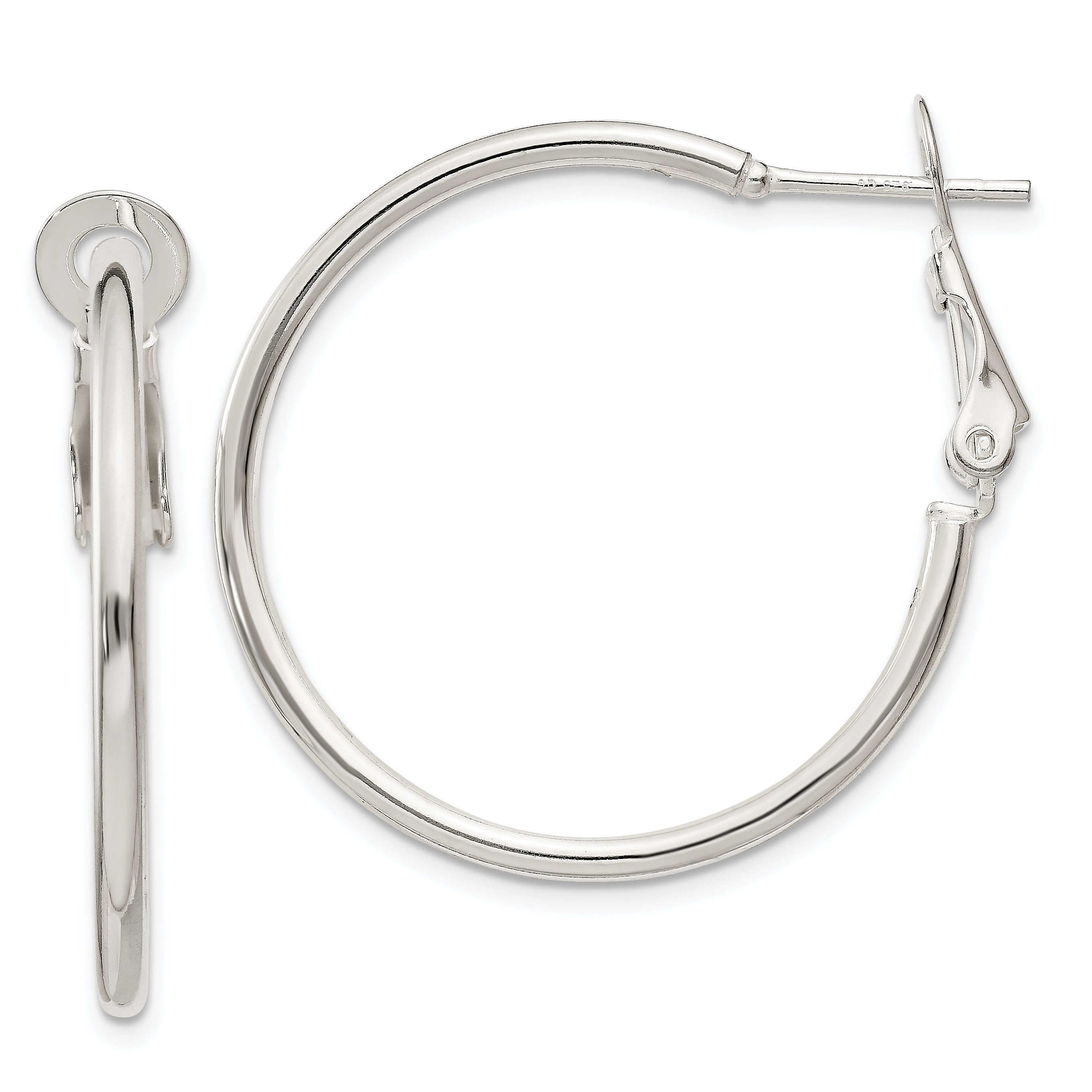 Sterling Silver Polished 2X30mm Omega Back Round Hoop Earrings