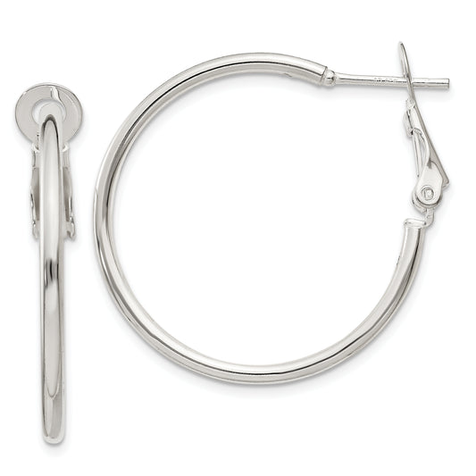 Sterling Silver Polished 2X30mm Omega Back Round Hoop Earrings