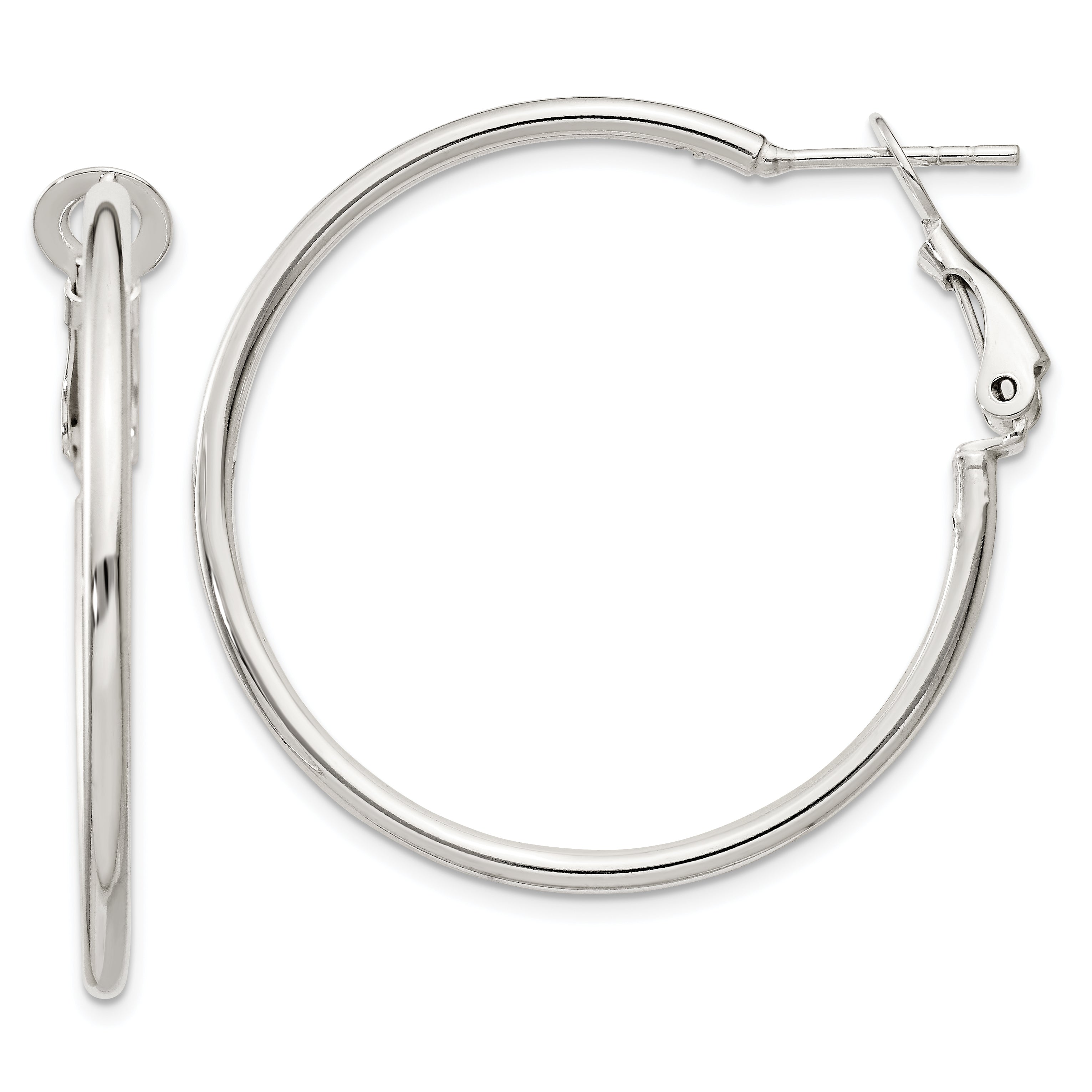 Sterling Silver Polished 2X35mm Omega Back Round Hoop Earrings