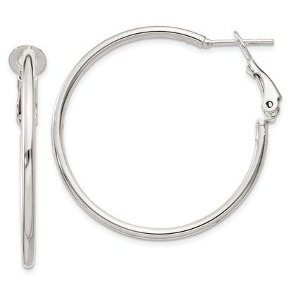 Sterling Silver Polished 2X35mm Omega Back Round Hoop Earrings