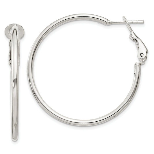 Sterling Silver Polished 2X35mm Omega Back Round Hoop Earrings