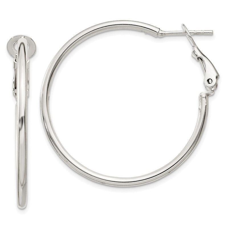Sterling Silver Polished 2X35mm Omega Back Round Hoop Earrings