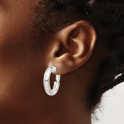 Sterling Silver 5X25mm Omega Back Hoop Earrings