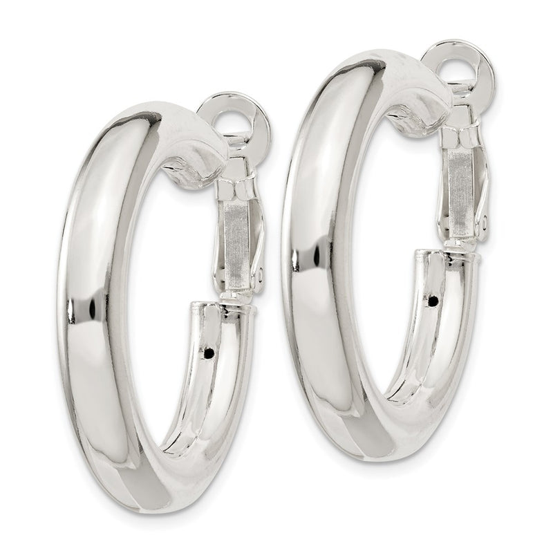 Sterling Silver 5X30mm Omega Back Hoop Earrings
