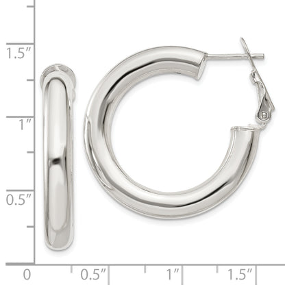 Sterling Silver 5X30mm Omega Back Hoop Earrings