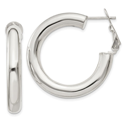 Sterling Silver 5X30mm Omega Back Hoop Earrings