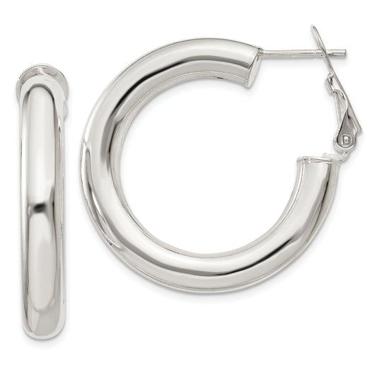 Sterling Silver 5X30mm Omega Back Hoop Earrings