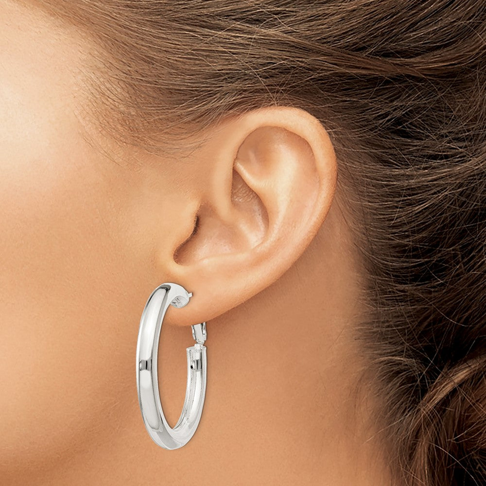 Sterling Silver 5X40mm Omega Back Hoop Earrings