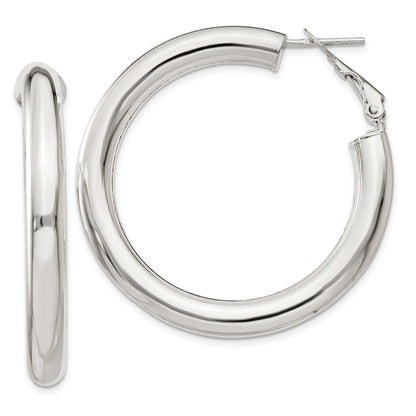 Sterling Silver 5X40mm Omega Back Hoop Earrings