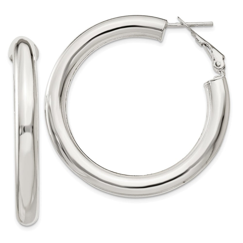 Sterling Silver 5X40mm Omega Back Hoop Earrings