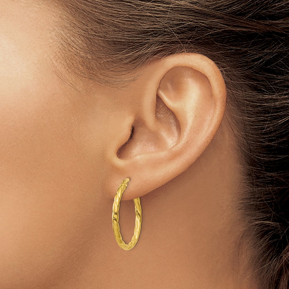 Sterling Silver Gold Flash Plated Twisted 3X25mm Hoop Earrings