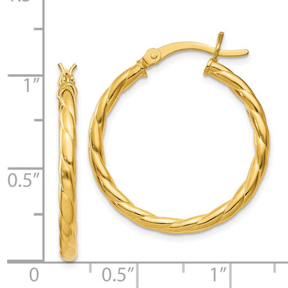 Sterling Silver Gold Flash Plated Twisted 3X25mm Hoop Earrings