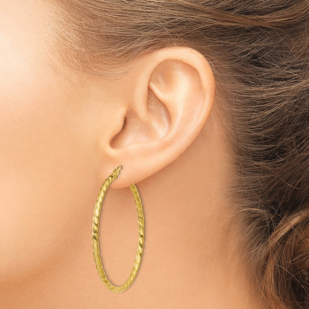 Sterling Silver Gold Flash Plated Twisted 3X45mm Hoop Earrings