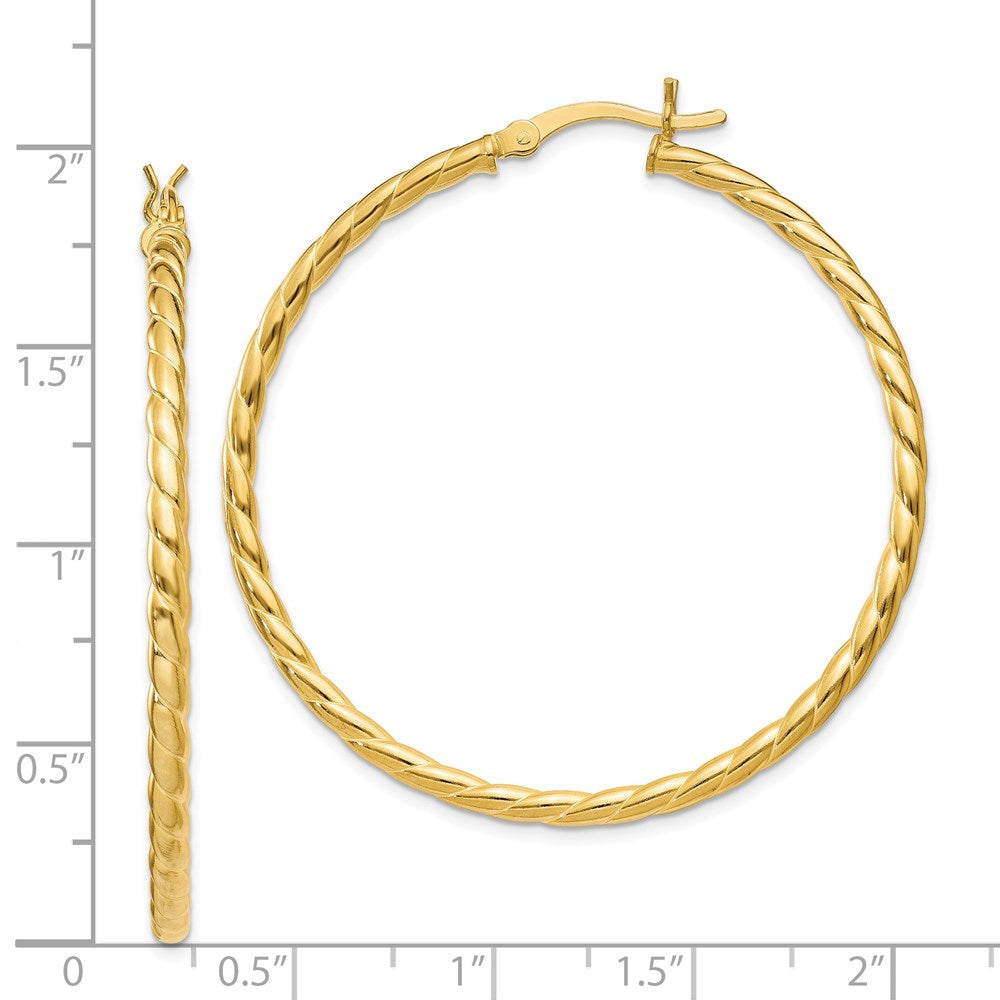 Sterling Silver Gold Flash Plated Twisted 3X45mm Hoop Earrings