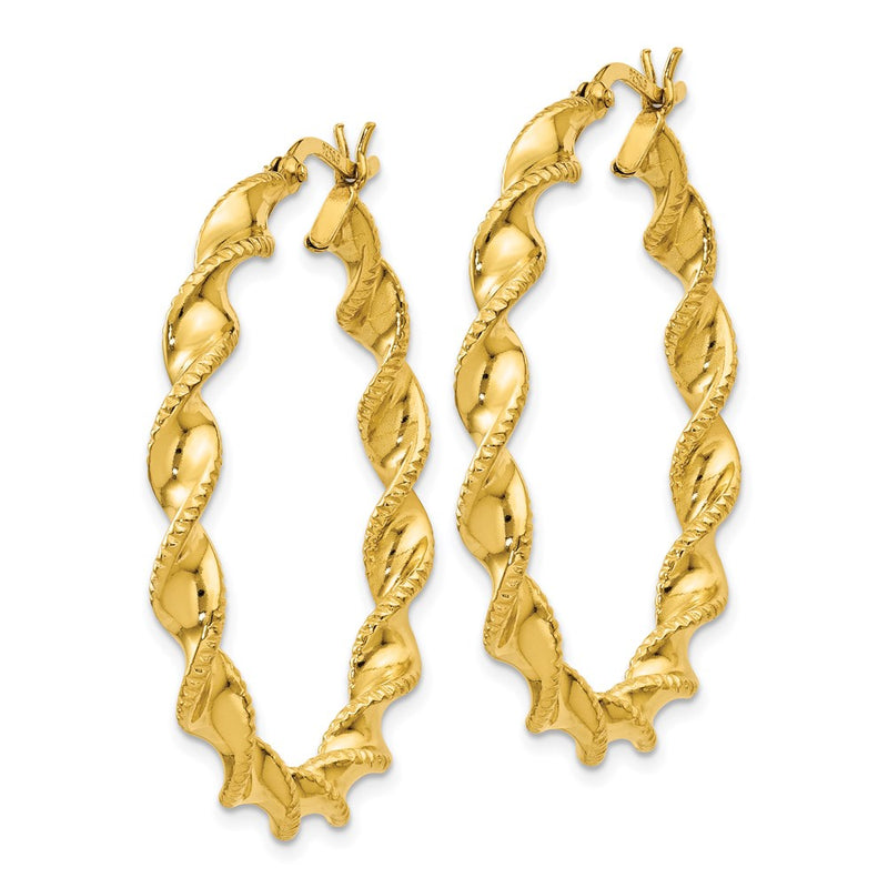 Sterling Silver Gold Flash Plated Patterned Twisted 4X35mm Hoop Earrings