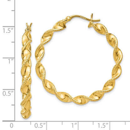 Sterling Silver Gold Flash Plated Patterned Twisted 4X35mm Hoop Earrings