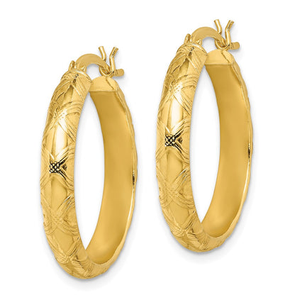 Sterling Silver Gold Flash Plated Patterned 4X25mm Hoop Earrings