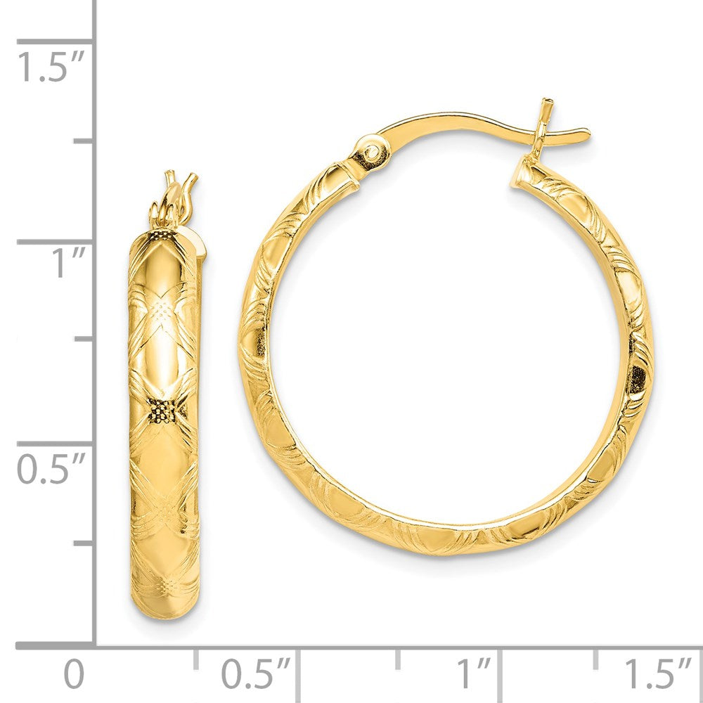 Sterling Silver Gold Flash Plated Patterned 4X25mm Hoop Earrings