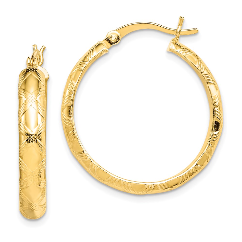 Sterling Silver Gold Flash Plated Patterned 4X25mm Hoop Earrings