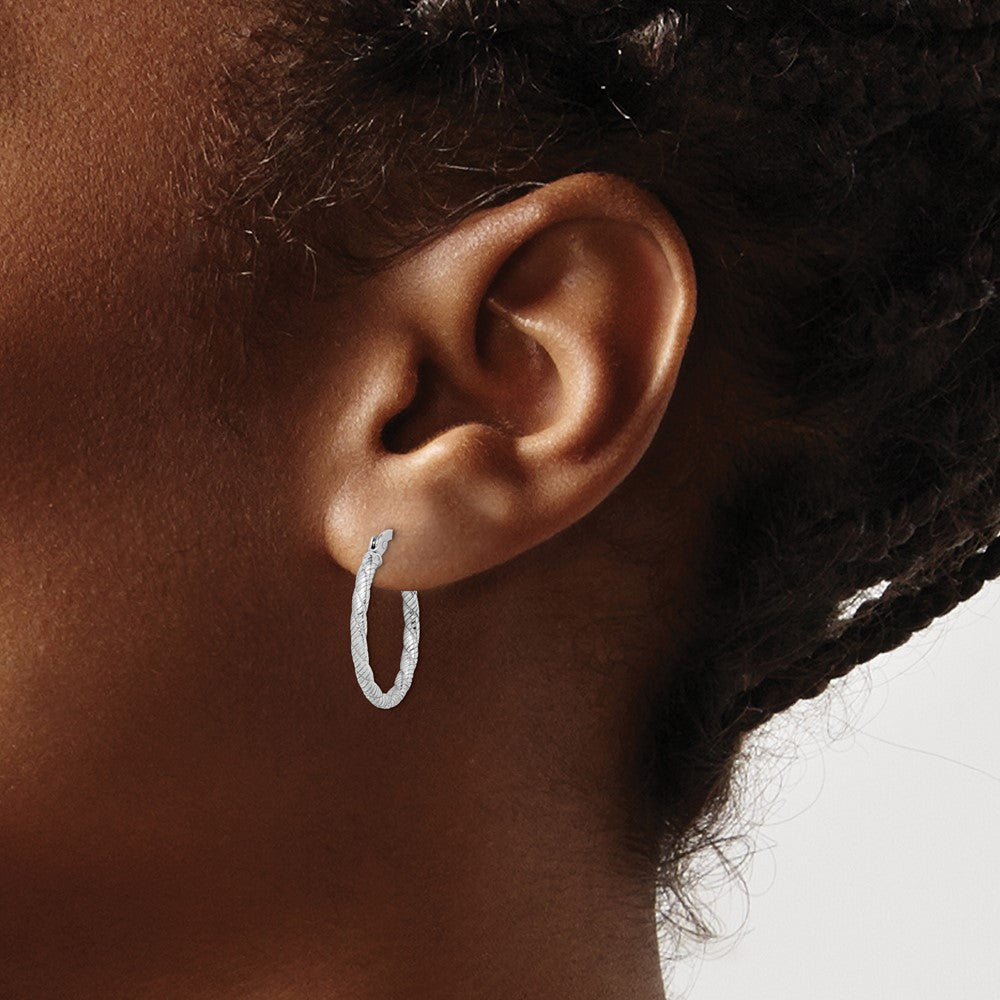 Sterling Silver Rhodium-Plated Patterned Twist 2X20mm Hoop Earrings
