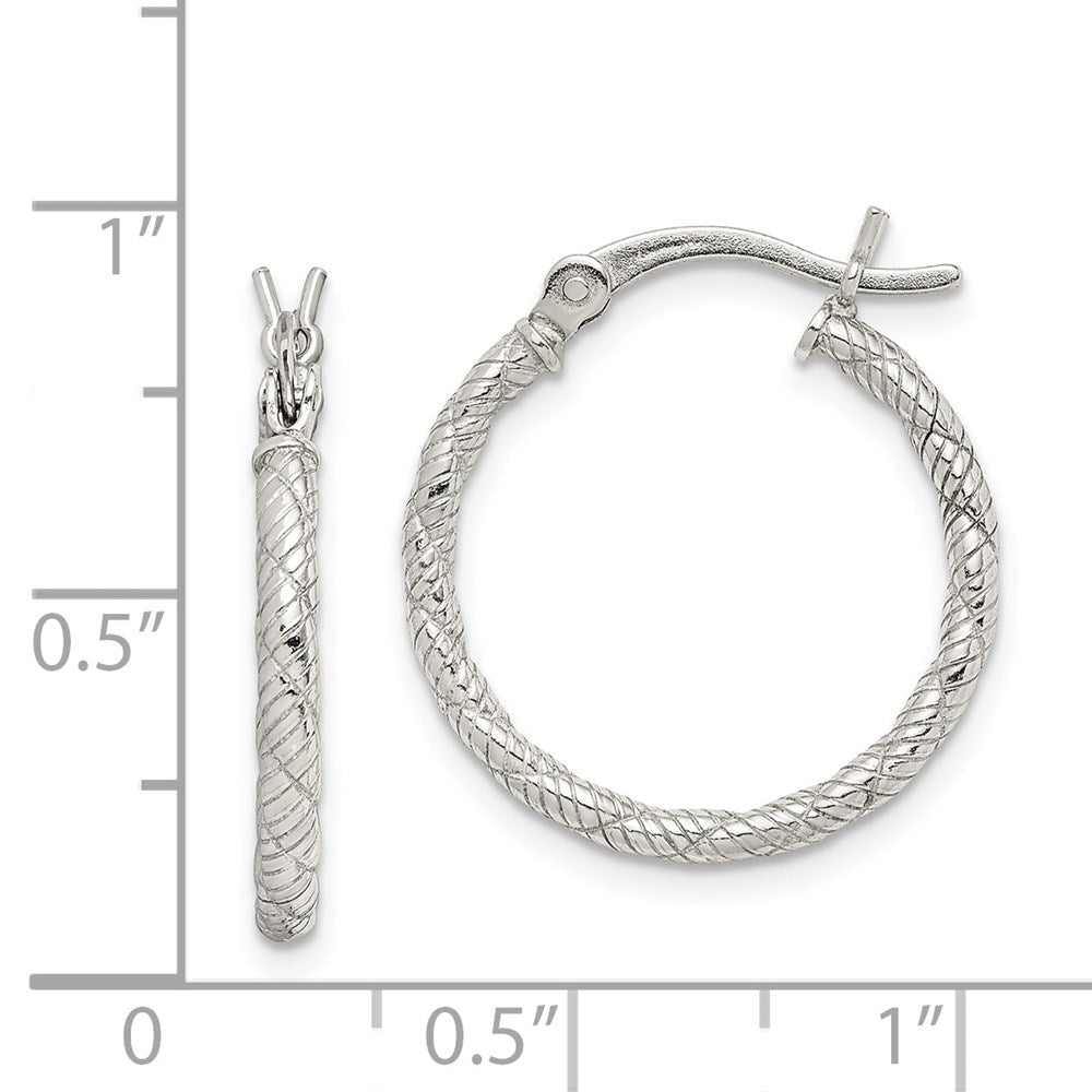 Sterling Silver Rhodium-Plated Patterned Twist 2X20mm Hoop Earrings