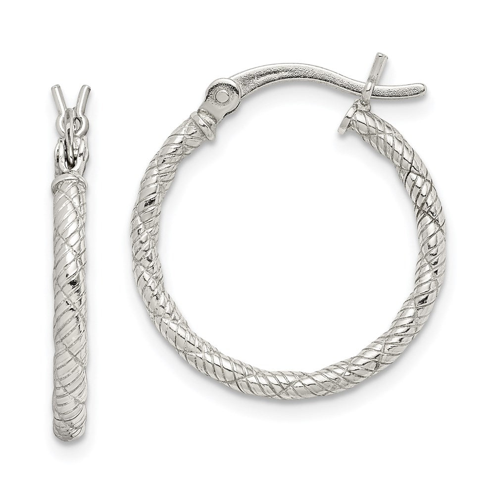 Sterling Silver Rhodium-Plated Patterned Twist 2X20mm Hoop Earrings