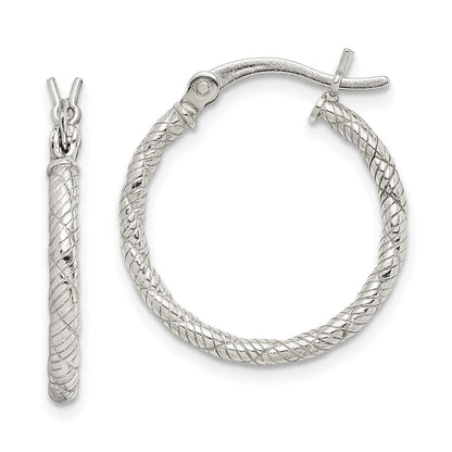 Sterling Silver Rhodium-Plated Patterned Twist 2X20mm Hoop Earrings