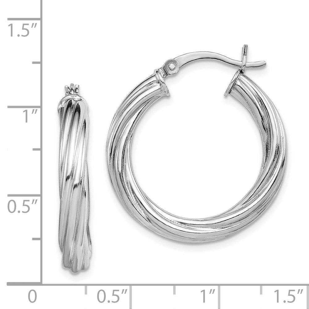 Sterling Silver Rhodium-Plated Twisted 4X25mm Hoop Earrings