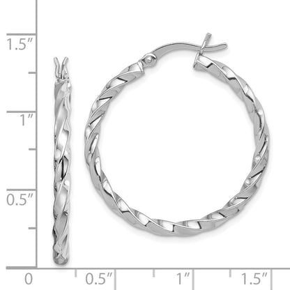 Sterling Silver Rhodium-Plated Twisted 3X30mm Hoop Earrings