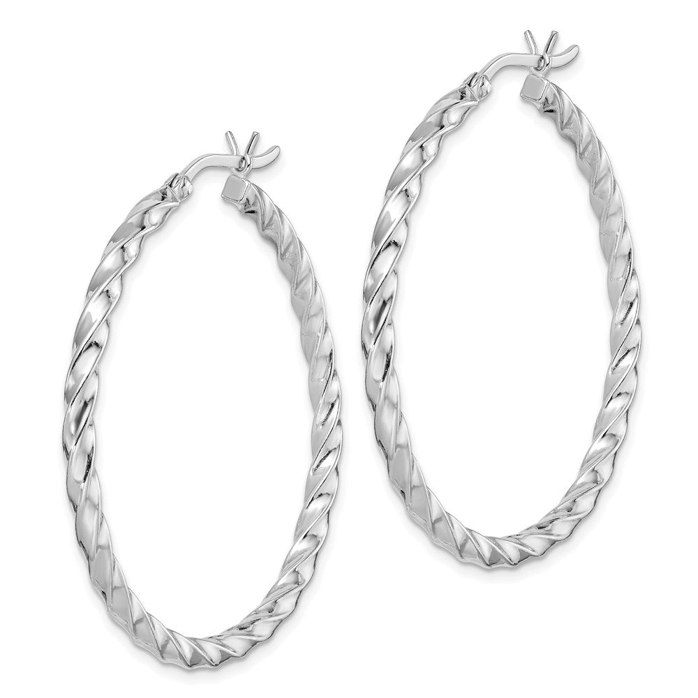 Sterling Silver Rhodium-Plated Twisted 3X40mm Hoop Earrings