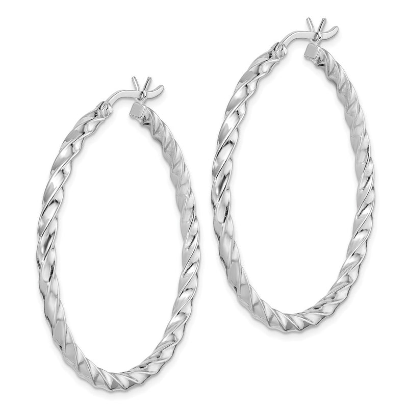 Sterling Silver Rhodium-Plated Twisted 3X40mm Hoop Earrings