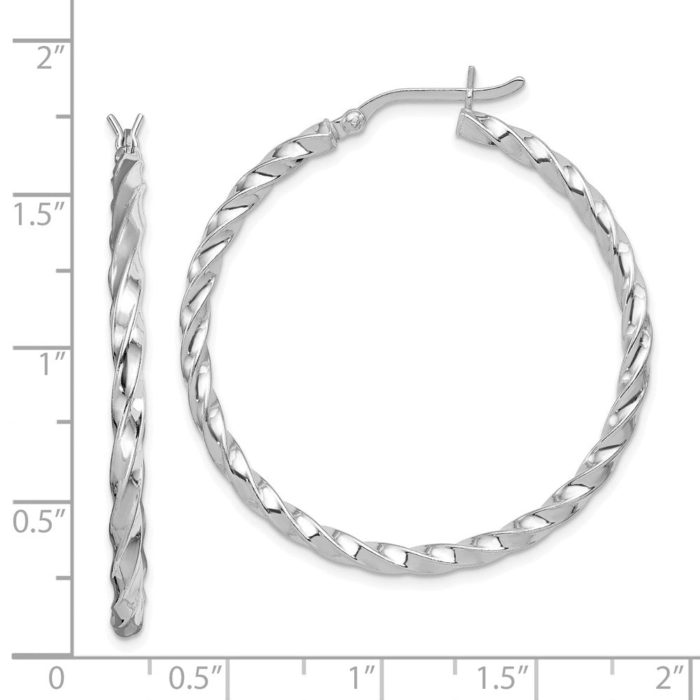 Sterling Silver Rhodium-Plated Twisted 3X40mm Hoop Earrings