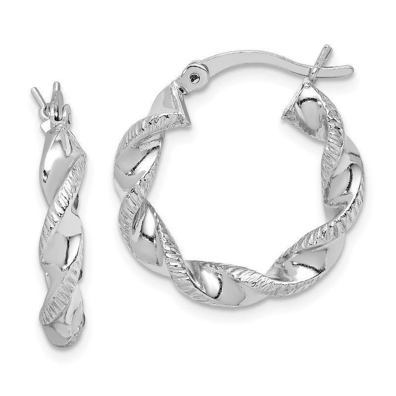 Sterling Silver Rhodium Plated Twisted 3.5X20mm Hoop Earrings