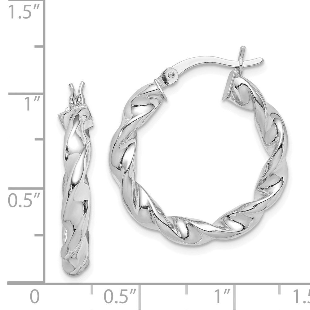Sterling Silver Rhodium Plated Twisted 3.5X25mm Hoop Earrings