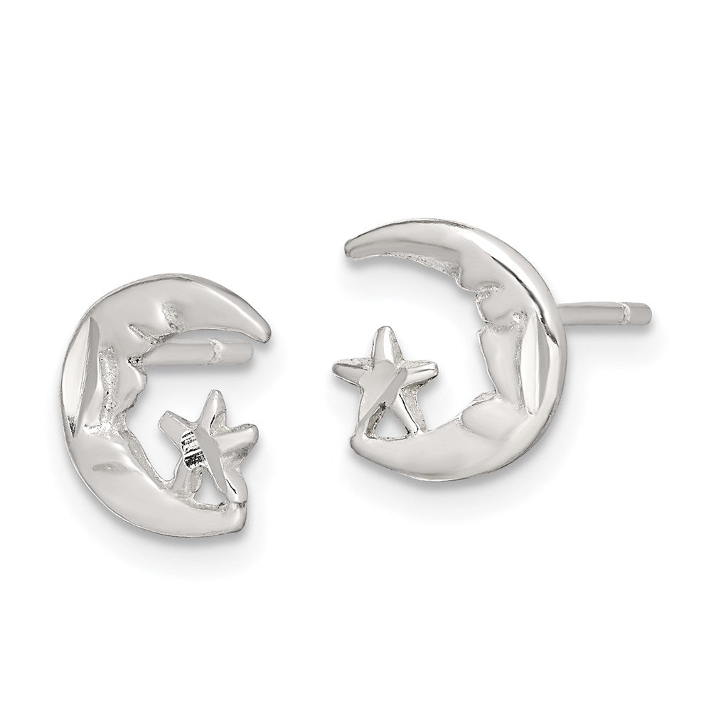 Sterling Silver Moon And Star Mini Earrings