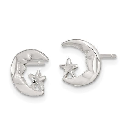 Sterling Silver Moon And Star Mini Earrings