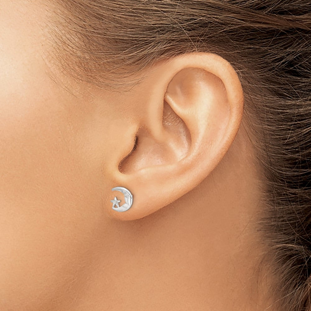 Sterling Silver Moon And Star Mini Earrings