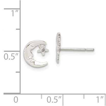 Sterling Silver Moon And Star Mini Earrings